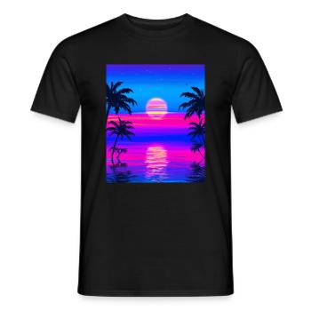 Vaporwave Sun Synthwave Sunset Palms - Men's T-Shirt - black - Front - AI Model Male 178 light (178cm)