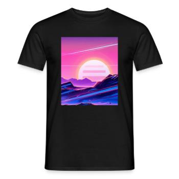 Vaporwave Sun Synthwave Sunset - Men's T-Shirt - black - Front - AI Model Male 178 light (178cm)