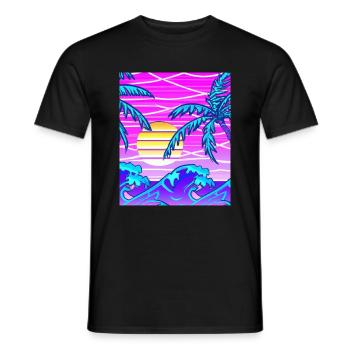 Synthwave Sun Hawaii Vaporwave Aesthetic - Men's T-Shirt - black - Front - AI Model Male 178 light (178cm)