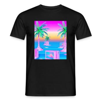Synthwave Sun Hawaii Vaporwave Aesthetic - Men's T-Shirt - black - Front - AI Model Male 178 light (178cm)