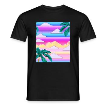 Synthwave Sun Hawaii Vaporwave Aesthetic - Men's T-Shirt - black - Front - AI Model Male 178 light (178cm)