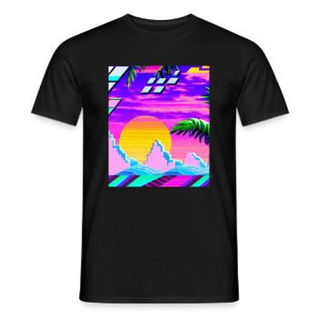 Synthwave Sun Hawaii Vaporwave Aesthetic - Men's T-Shirt - black - Front - AI Model Male 178 light (178cm)