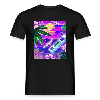 Synthwave Sun Hawaii Vaporwave Aesthetic - Men's T-Shirt - black - Front - AI Model Male 178 light (178cm)