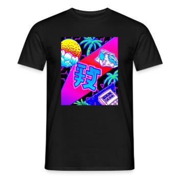 Synthwave Sun Hawaii Vaporwave Aesthetic - Men's T-Shirt - black - Front - AI Model Male 178 light (178cm)