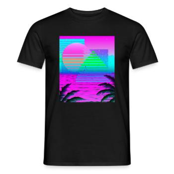 Synthwave Sun Hawaii Vaporwave Aesthetic - Men's T-Shirt - black - Front - AI Model Male 178 light (178cm)