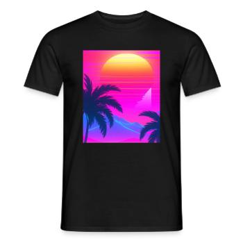 Synthwave Sun Hawaii Vaporwave Aesthetic - Men's T-Shirt - black - Front - AI Model Male 178 light (178cm)