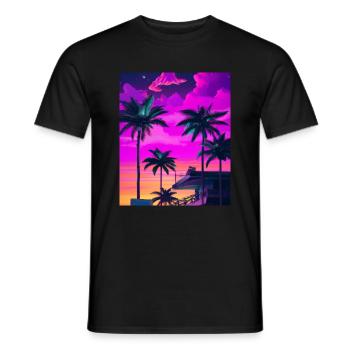 Synthwave Sun Hawaii Vaporwave Aesthetic - Men's T-Shirt - black - Front - AI Model Male 178 light (178cm)