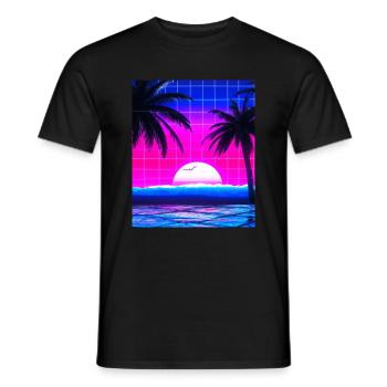 Synthwave Sun Hawaii Vaporwave Aesthetic - Men's T-Shirt - black - Front - AI Model Male 178 light (178cm)