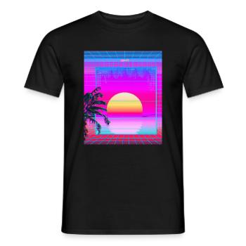 Synthwave Sun Hawaii Vaporwave Aesthetic - Men's T-Shirt - black - Front - AI Model Male 178 light (178cm)