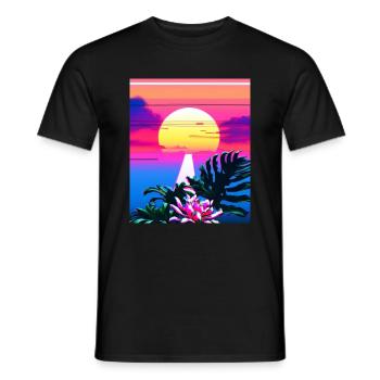 Synthwave Sun Hawaii Vaporwave Aesthetic - Men's T-Shirt - black - Front - AI Model Male 178 light (178cm)