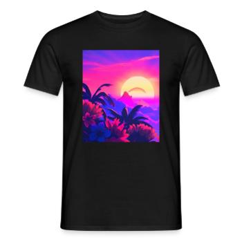Synthwave Sun Hawaii Vaporwave Aesthetic - Men's T-Shirt - black - Front - AI Model Male 178 light (178cm)