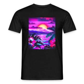 Synthwave Sun Hawaii Vaporwave Aesthetic - Men's T-Shirt - black - Front - AI Model Male 178 light (178cm)