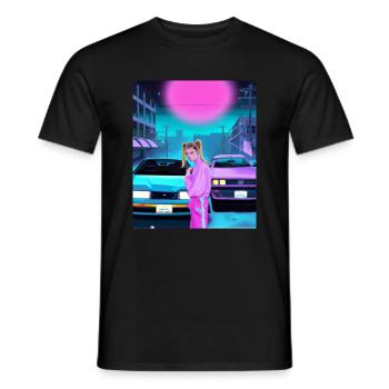 Vaporwave Esthétique Synthwave Car Anime Fille - T-shirt homme - noir - Devant - AI Model Male 178 light (178cm)