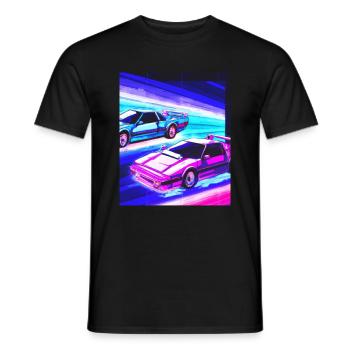Vaporwave Esthétique Synthwave Car - T-shirt homme - noir - Devant - AI Model Male 178 light (178cm)