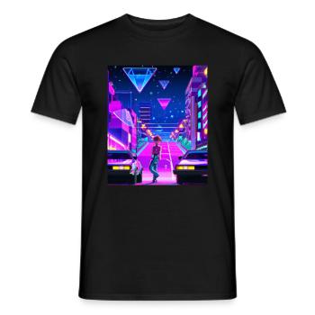 Vaporwave Esthétique Synthwave City Anime Girl - T-shirt homme - noir - Devant - AI Model Male 178 light (178cm)