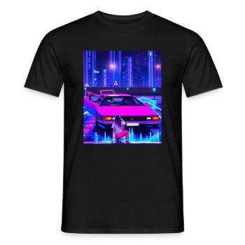 Vaporwave Esthétique Synthwave Car Anime Fille - T-shirt homme - noir - Devant - AI Model Male 178 light (178cm)