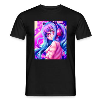 Pastel Aesthetic Nerd Anime Girl - Men's T-Shirt - black - Front - AI Model Male 178 light (178cm)