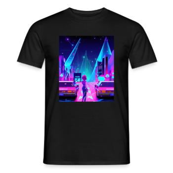 Vaporwave Esthétique Synthwave City Anime Girl - T-shirt homme - noir - Devant - AI Model Male 178 light (178cm)
