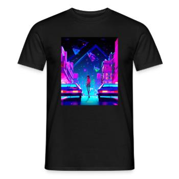Vaporwave Esthétique Synthwave City Anime Girl - T-shirt homme - noir - Devant - AI Model Male 178 light (178cm)