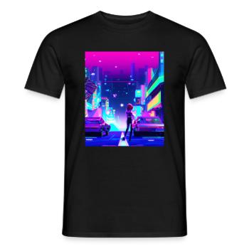 Vaporwave Esthétique Synthwave City Anime Girl - T-shirt homme - noir - Devant - AI Model Male 178 light (178cm)