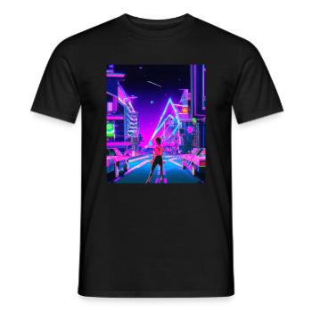 Vaporwave Esthétique Synthwave City Anime Girl - T-shirt homme - noir - Devant - AI Model Male 178 light (178cm)