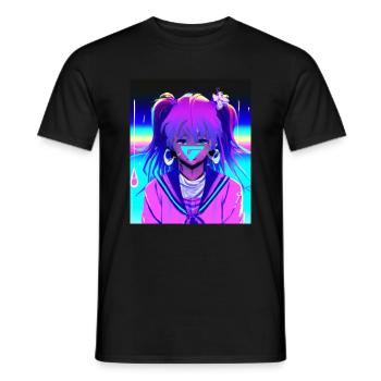 Pastel Esthétique Triste Anime Fille - T-shirt homme - noir - Devant - AI Model Male 178 light (178cm)