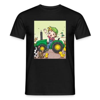 Green Tractor Birthday Anime Farm Animals - Men's T-Shirt - black - Front - AI Model Male 178 light (178cm)