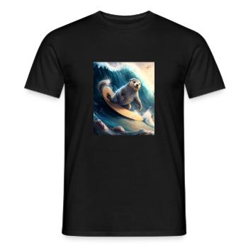 Beach Vibe Otter Cool Surfing Otter - Men's T-Shirt - black - Front - AI Model Male 178 light (178cm)