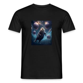 Funny Space Otters Space Otter With Planet - Männer T-Shirt - Schwarz - Vorne - AI Model Male 178 light (178cm)