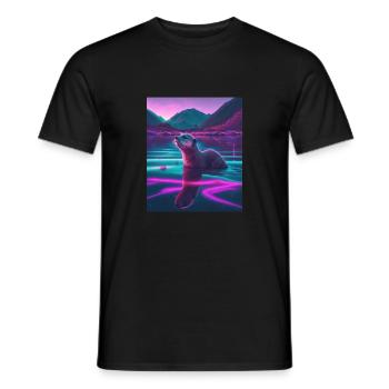 Cool Sea Otter Design Synthwave Wandering Otter - Männer T-Shirt - Schwarz - Vorne - AI Model Male 178 light (178cm)