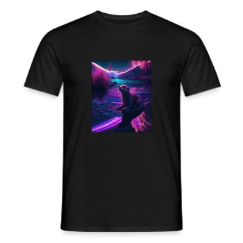 Cool Sea Otter Design Synthwave Wandering Otter - Männer T-Shirt - Schwarz - Vorne - AI Model Male 178 light (178cm)