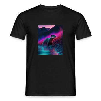Cool Sea Otter Design Synthwave Wandering Otter - Männer T-Shirt - Schwarz - Vorne - AI Model Male 178 light (178cm)