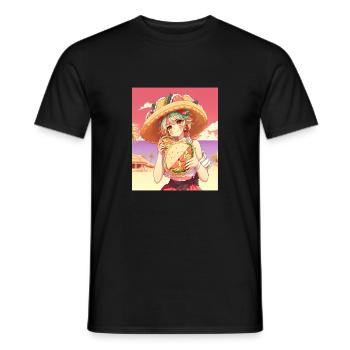 Fille d’anime portant un sombrero Fille d’anime portant - T-shirt homme - noir - Devant - AI Model Male 178 light (178cm)