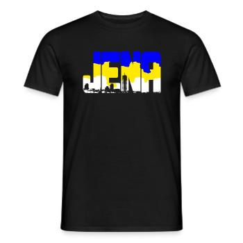 Jena Schriftzug Blau Gelb Weiß mit Skyline - Männer T-Shirt - Schwarz - Vorne - AI Model Male 178 light (178cm)