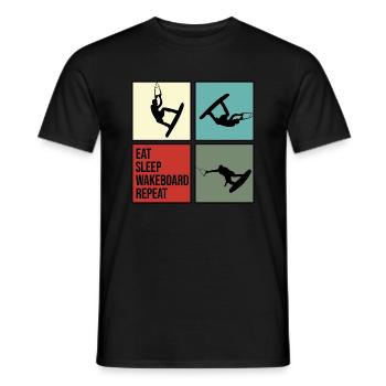 wakeboard wakeboarder cable water rat eat repeat - Men's T-Shirt - black - Front - AI Model Male 178 light (178cm)