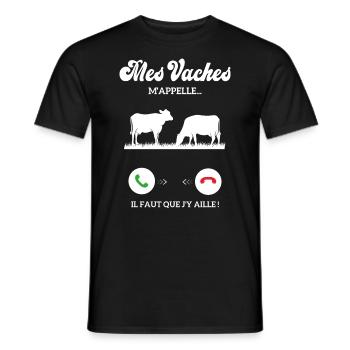 Dicton Drôle De Vache Agriculteur Mes Vaches - T-shirt homme - noir - Devant - AI Model Male 178 light (178cm)