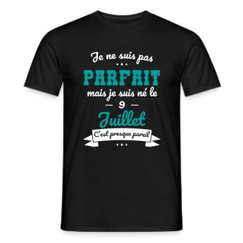 Anniversaire - Pas parfait mais né le 9 Juillet - T-shirt homme - noir - Devant - AI Model Male 178 light (178cm)