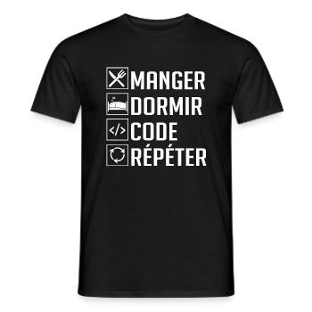 Manger, Dormir, Code, Répéter - T-shirt homme - noir - Devant - AI Model Male 178 light (178cm)