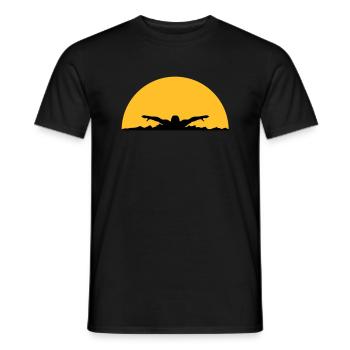 waves evening sun night palm trees beach island sea - Men's T-Shirt - black - Front - AI Model Male 178 light (178cm)
