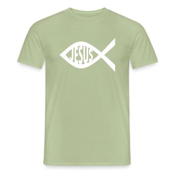 Jesus Fish - Men's T-Shirt - sage - Front - AI Model Male 178 light (178cm)