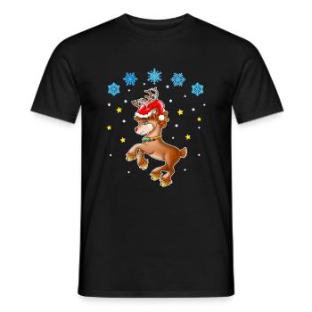 Rentier Rudolf mit Nikolausmütze - Männer T-Shirt - Schwarz - Vorne - AI Model Male 178 light (178cm)