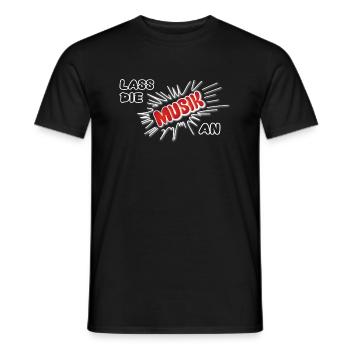 Pow Lass die Musik an - rot auf dunkel - Männer T-Shirt - Schwarz - Vorne - AI Model Male 178 light (178cm)