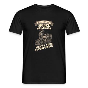 I Create Model Railroads Superpower - Men's T-Shirt - black - Front - AI Model Male 178 light (178cm)