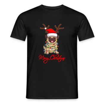 Carlin MERRY WOOFMAS PUG Cadeau de Noël moche - T-shirt homme - noir - Devant - AI Model Male 178 light (178cm)