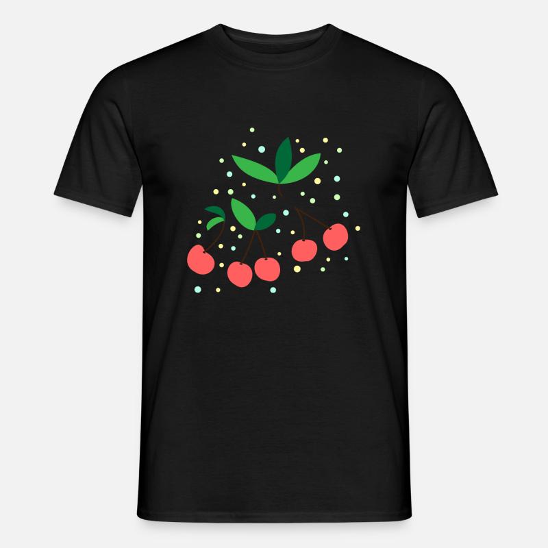 CHERRIES FRUIT LEAVES CIRCLES PATTERN - Men’s T-shirt - black