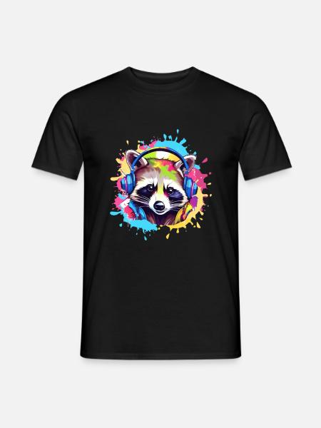 Waschbär,bunt, Malerei,kopfhörer, Graffiti - Männer T-Shirt - Schwarz