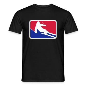 blue red button frame shield ski drive down - Men's T-Shirt - black - Front - AI Model Male 178 light (178cm)