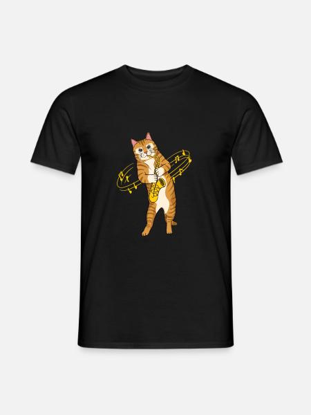 Cat with saxophone saxophone player - Men's T-Shirt - black