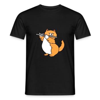 Cat plays flute flute player - Men's T-Shirt - black - Front - AI Model Male 178 light (178cm)