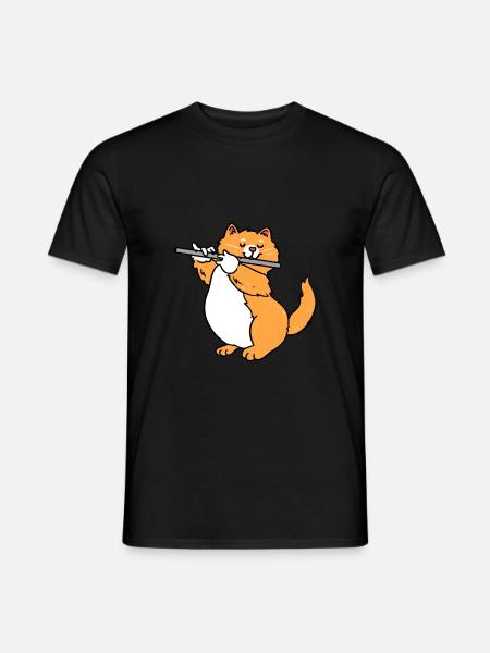 Katze spielt Flöte Querflötenspieler - Männer T-Shirt - Schwarz